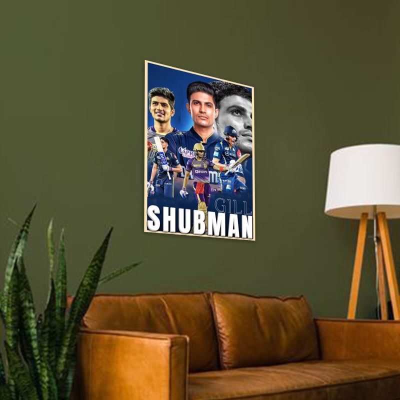 Acrylic Cricketers Player Photo Frame For India Cricket Sports Studio Cafe Wall Frame with 3D Text Gift For Cricket Player, Fans & Achievers Wall Art Decor For Bedroom, Office & Gaming Setup (Shubman Gill)